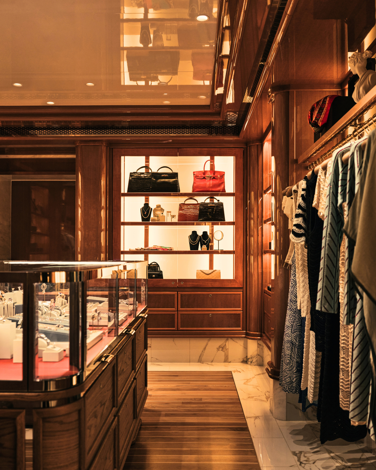 Just one month after launching its first yacht in March 2026, Four Seasons Yachts was already at work at a shipyard in Italy building its second vessel: Four Seasons II. Closet on the yacht.